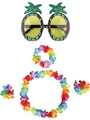 Die Grup Renkli Ananas Gözlük, Taç, Kolye ve Bileklik Seti (4887) DIEGRP-RSGO34