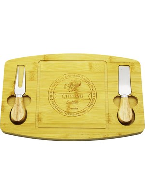 Die Grup Bıçak Sağ-Sol 19X29CM -1.5cm Ahşap Bambu Kahvaltı Peynir Sunum Tabak 2peynir Bıçak=ahşap Sapl