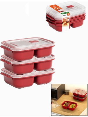 Die Grup 3 Pcs Kırmızı Bölme Dikdörtgen Saklama Kab Set 1200ML (4887) DIEGRP-RSGO34