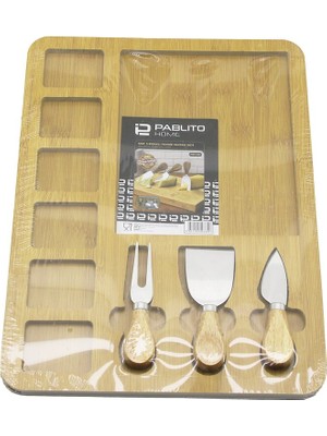 Die Grup Dikdörtgen  6+1 Bölmeli   Mdf  Kahvaltı Peynir Sunum Panosu 3 Bıçak=ahşap Sap 30X39.5CM (4887