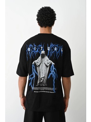 Beta Moda Hub Baskılı Oversize T-Shirt - Siyah