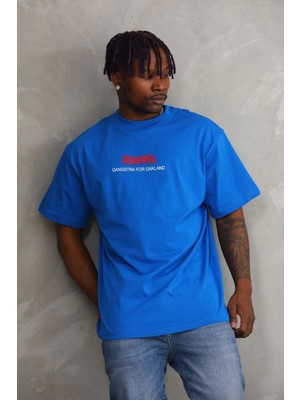 Beta Moda Hub Baskılı Oversize T-Shirt - Mavi