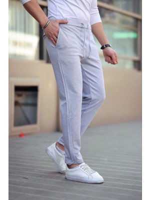 Beta Moda Hub Diagonel Mikro Dokulu Cepli Beli Lastilki Pantolon - Gri