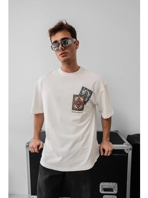 Beta Moda Hub Baskılı Oversize T-Shirt - Beyaz