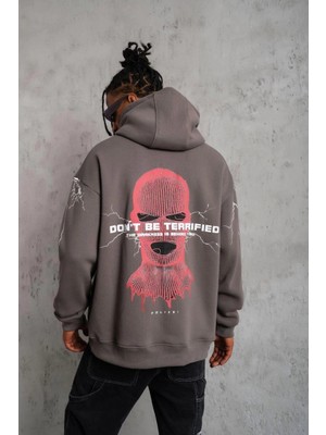 Beta Moda Hub Maske Baskılı Kapüşonlu Sweat - Gri