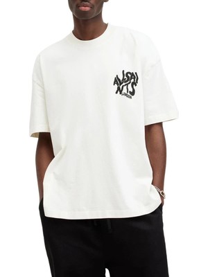 Beta Moda Hub Baskılı Oversize T-Shirt - Beyaz