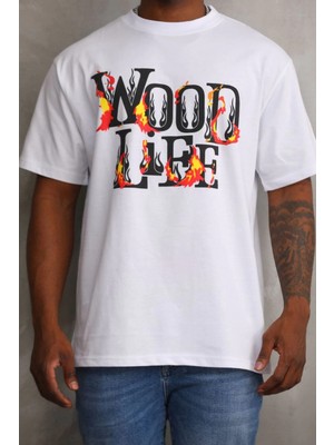 Beta Moda Hub Baskılı Oversize T-Shirt - Beyaz