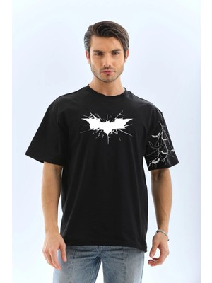 Beta Moda Hub Ön ve Kol Baskılı Oversize T-Shirt - Siyah