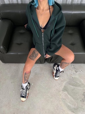 Beta Moda Hub Oversize Tam Fermuarlı Uzun Kol Hırka - Haki