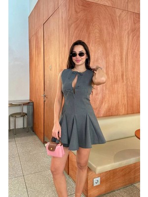 Beta Moda Hub Bağcık Detaylı Kolsuz Mini Elbise - Antrasit