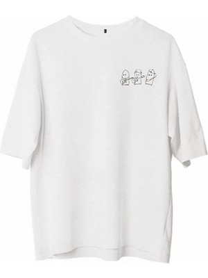 Beta Moda Hub Bisiklet Yaka Baskılı Oversize T-Shirt - Beyaz