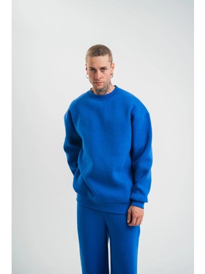 Beta Moda Hub Uzun Kol Bisiklet Yaka Basic Sweatshirt - Mavi