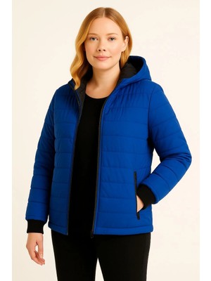 Beta Moda Hub Şişme Kapüşonlu Fermuarlı Mont Su Itici Kapitone Astarlı Kumaş Cepli Kışlık Rahat Kalıp