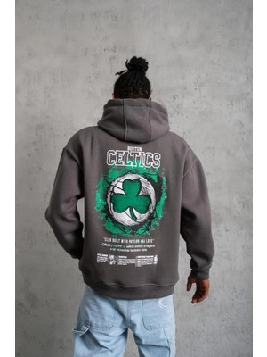 Beta Moda Hub Baskılı Kapüşonlu ve Kordon Ipli Sweat - Gri