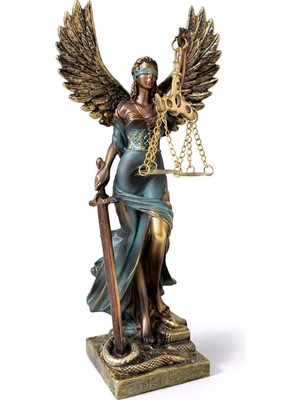 Hediyesahibi Kanatlı Adalet Heykeli (Justitia) – Terazi ve Kılıçlı Dekoratif Biblo 24CM