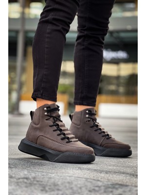 Baybonza BA0321 Gizli Bağcıklı Erkek Yüksek Taban Kahverengi Spor Bot