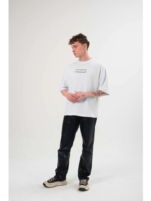 Beta Moda Hub Bisiklet Yaka Baskılı Oversize T-Shirt - Beyaz