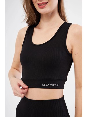 Beta Moda Hub Kadın Fitilli Baskılı Crop - Siyah