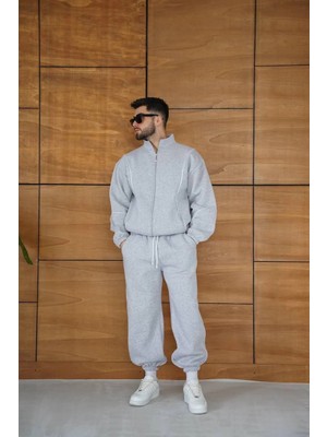 Beta Moda Hub Premium Parçalı Eşofman Takım - Dik Yaka Fermuarlı Biyeli Sweatshirt Lastik Paça Alt, Oversize