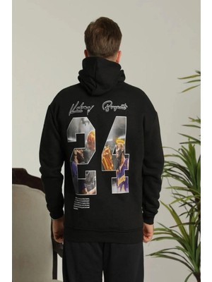 Beta Moda Hub Baskılı Oversize Üç Iplik Kapüşonlu Sweatshirt - Siyah