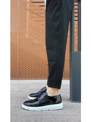 Baybonza BA0003 Bağcıklı Klasik  Siyah Rugan Yüksek Taban Casual Erkek Ayakkabı