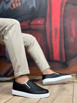 Baybonza BA0353 Bağcıksız Kapitone Siyah Beyaz Taban Günlük Erkek Ayakkabı