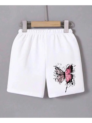 Beta Moda Hub Beli Lastikli Baskılı Mini Şort - Beyaz