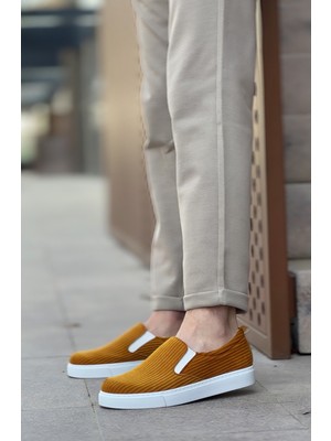 Baybonza BA0339 Bağcıksız Kadife Hardal Beyaz Taban Günlük Erkek Ayakkabı