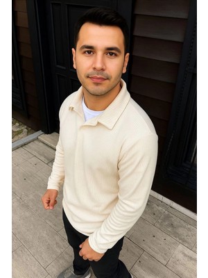 Beta Moda Hub Fitilli Polar Sweatshirt – Düğmesiz Polo Yaka, Oversize Rahat Kalıp, Kalın Polar Kumaş, Kış