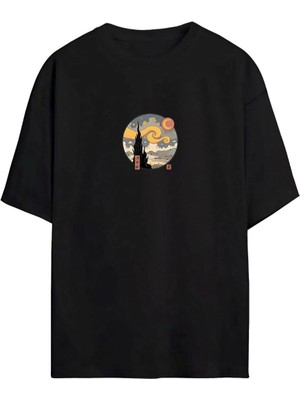 Beta Moda Hub Baskılı Oversize T-Shirt - Siyah