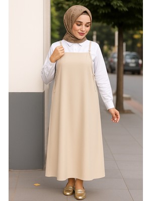 No 35 Moda Kadın Taş Rengi Basic Ayarlanabilir Askılı Jile Elbise