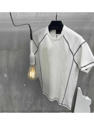 Beta Moda Hub Karoyaka Dikişli Oversize T-Shirt - Beyaz