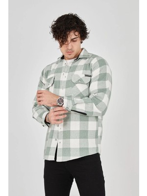 Beta Moda Hub Uzun Kollu Oduncu Gömlek - Mint Yeşili