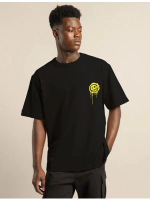 Beta Moda Hub Bisiklet Yaka Baskılı Oversize T-Shirt - Siyah