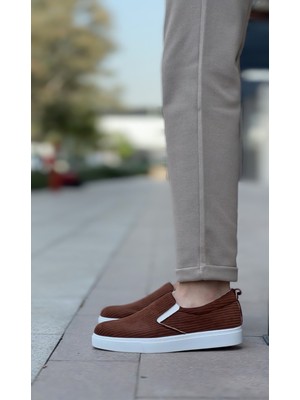 Baybonza BA0339 Bağcıksız Kadife Kahverengi Beyaz Taban Günlük Erkek Ayakkabı