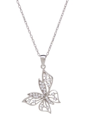 Nagiss Kelebek Zirkon Taşlı Model-3 925 Ayar Gümüş Kadın Kolye