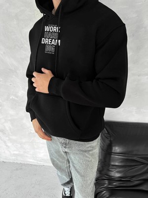 Beta Moda Hub Kışlık Üç Iplik Kapüşonlu Sweatshirt - Siyah