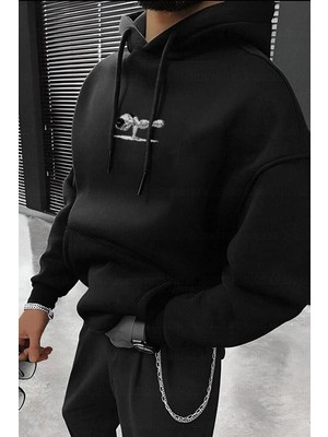 Beta Moda Hub Baskılı Kapüşonlu ve Kordon Ipli Sweat - Siyah