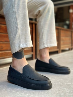 Baybonza BA0241 Bağcıksız Siyah Taban Cilt Erkek Ayakkabı