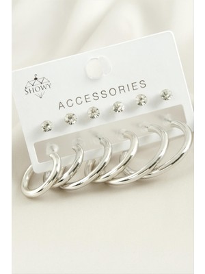 Die Grup 12 Adet Boru Taşlı Halka Küpe DIE-GRPBJT34