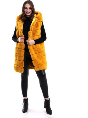 Beta Moda Hub Reks Kapüşonlu Yelek - Sarı