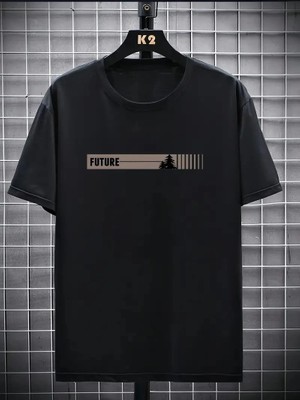 Beta Moda Hub 20/1 Penye Compack Futre Baskılı Oversize Kısa Kol Bisiklet Yaka T-Shirt - Siyah