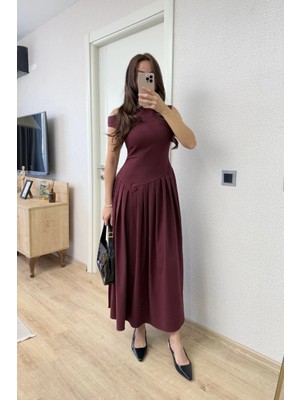 Beta Moda Hub Asimetrik Düşük Yaka Kolsuz Uzun Elbise - Bordo