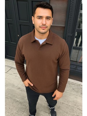 Beta Moda Hub Fitilli Polar Sweatshirt – Düğmesiz Polo Yaka, Oversize Rahat Kalıp, Kalın Polar Kumaş, Kış