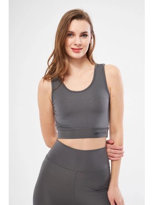 Beta Moda Hub Kolsuz Dalgiç Baskılı Crop - Füme