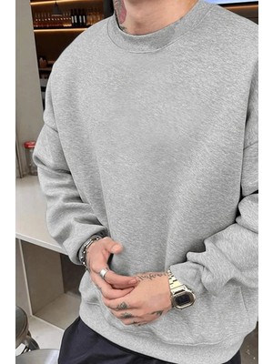 Beta Moda Hub Düz Bisiklet Yaka Sweat - Gri