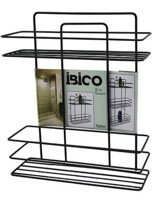 Die Grup Siyah  2 Katlı - Dikdörtgen   Metal  Banyo Köşelik - Duşkabin Raf - Şampuanlık (4887) Dıegr