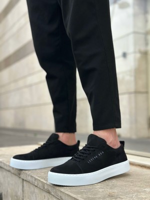 Baybonza BA0104 Bağcıklı Siyah Süet Beyaz Taban Spor Klasik Erkek Ayakkabı