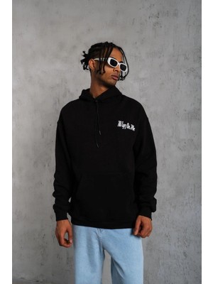 Beta Moda Hub Oversize Kapüşonlu Sweat – Siyah Kol ve Etek Ribana Detaylı