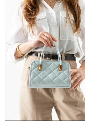 Özüm Takı Çanta Kadın Desenli El ve Omuz Kol Çantası Bebe Mavisi